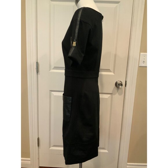 Cynthia Steffe Black Shift Dress W/Faux Leather Pockets,  Size 8 - Picture 4 of 8